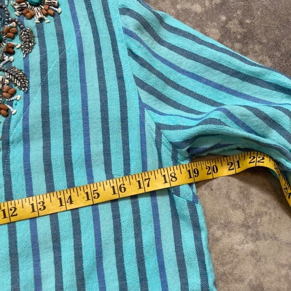Soft Surrounding Shirt Womens sz Small Boho Striped Blue Tunic Roll Tab‎ Sleeve - Picture 5 of 13